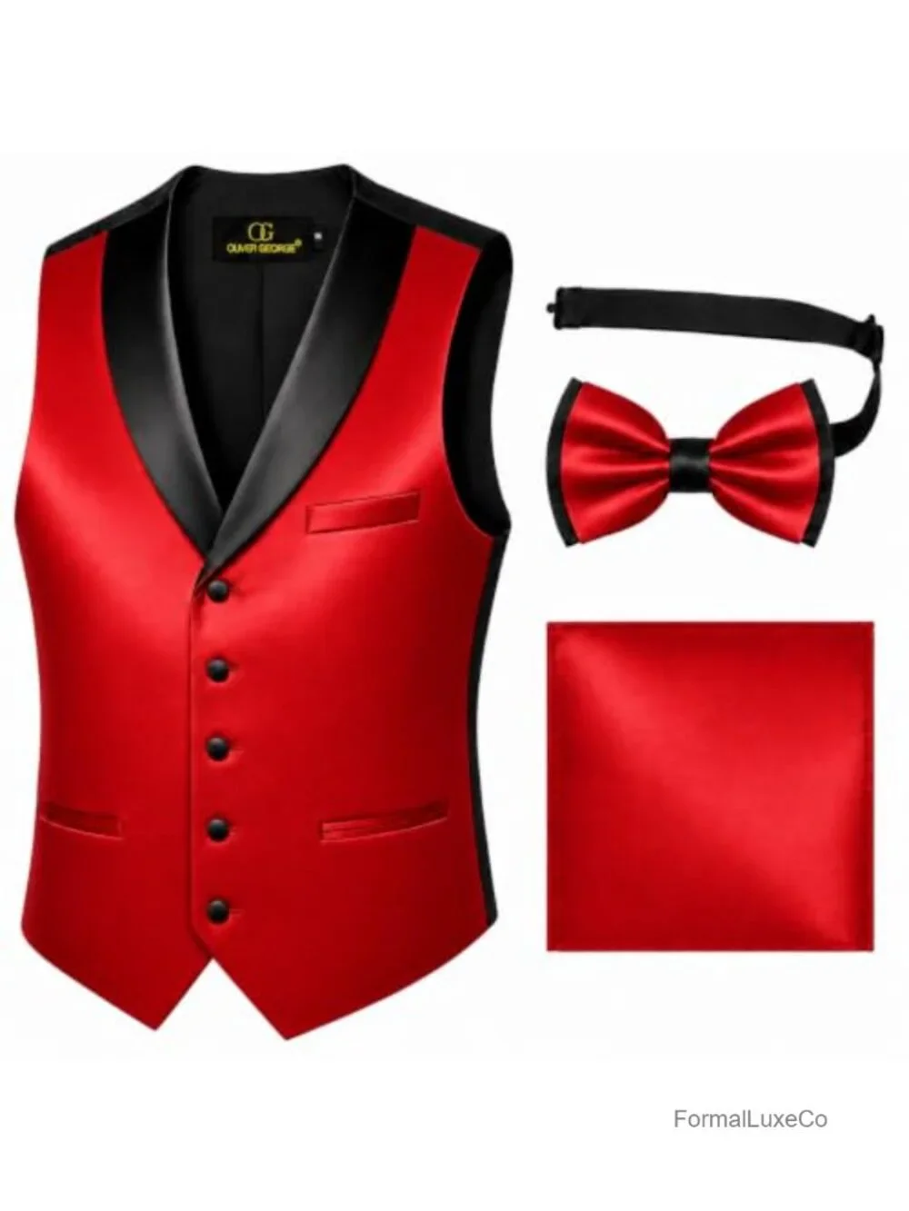 Men's 3-Piece Tuxedo Vest Set with Satin Shawl Lapel, Bow Tie & Handkerchief,